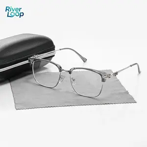 Semi-Rimless Unisex Browline Eyeglasses - Basic Alloy Frame Fashion Men's Accessories for Daily & Student Use, Includes Eyeglass Case & Cloth