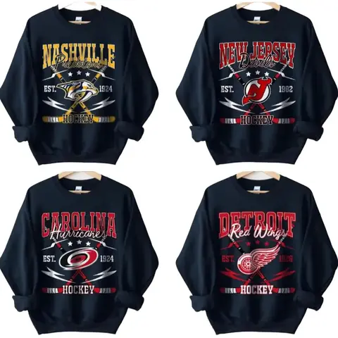 Gildan USA Vintage All Hockey Teams Crewneck Sweatshirt - Unisex Ash Grey Crewneck Sweatshirt for Sport Fans, Classic Fit, Rib Collar, Taped Neck & Shoulders, OEKO-TEX Certified, 90s Style