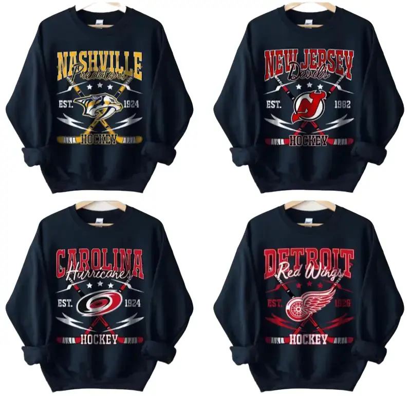 Gildan USA Vintage All Hockey Teams Crewneck Sweatshirt - Unisex Ash Grey Crewneck Sweatshirt for Sport Fans, Classic Fit, Rib Collar, Taped Neck & Shoulders, OEKO-TEX Certified, 90s Style