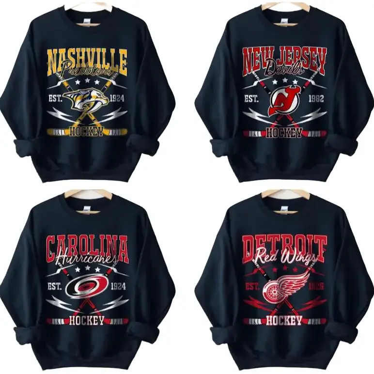 Gildan USA Vintage All Hockey Teams Crewneck Sweatshirt - Unisex Ash Grey Crewneck Sweatshirt for Sport Fans, Classic Fit, Rib Collar, Taped Neck & Shoulders, OEKO-TEX Certified, 90s Style