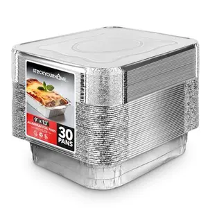 (Set of 30) 9 x 13 Disposable Aluminum Pans with Lids - (30) Heavy Duty Foil Pans with Lids 9x13 (30) Foil Pan Covers, Food Catering Containers for Baking, Cooking, Heating, Storage, Holiday Meal Prep
