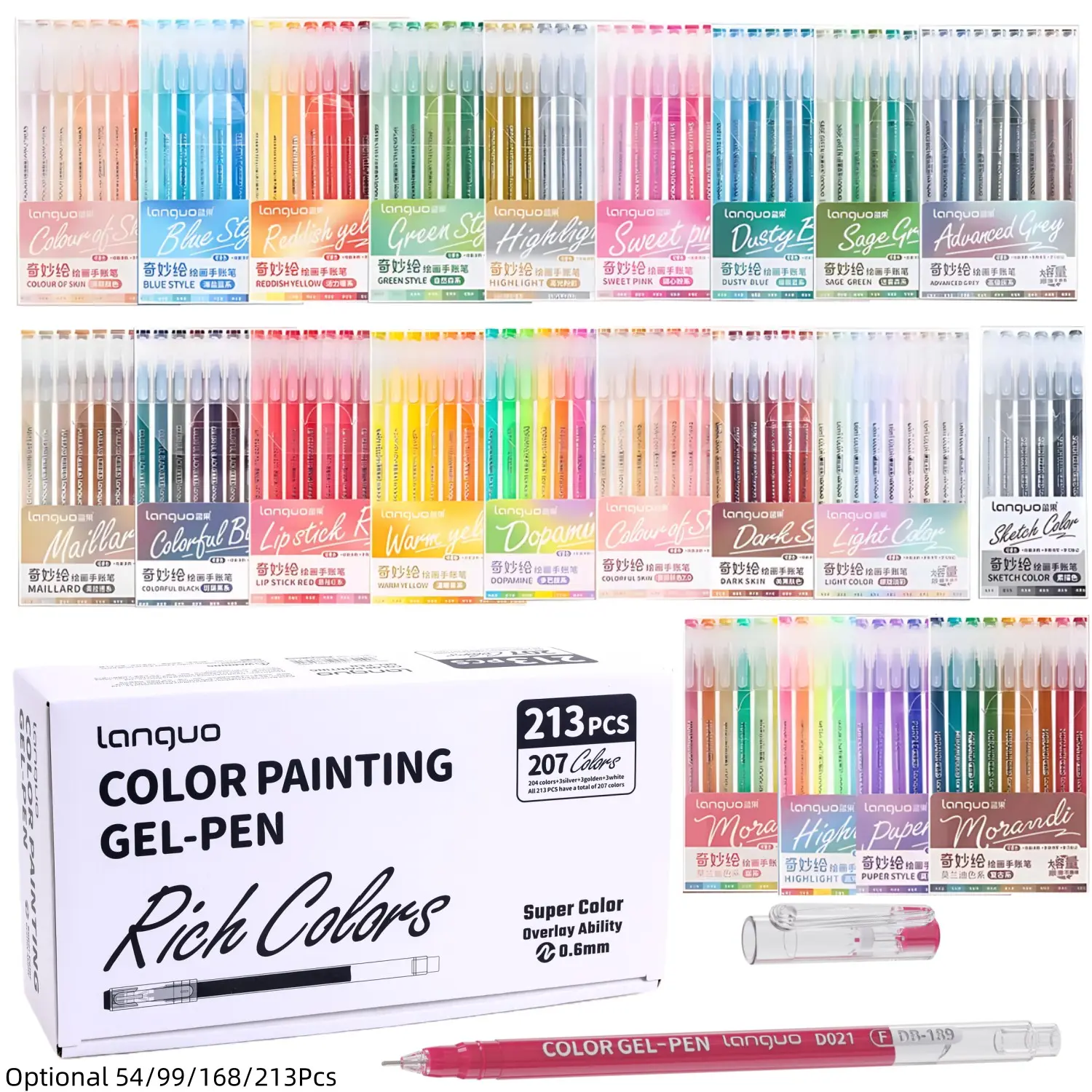 54/99/168/213 Pcs Gel Pens, 0.6 mm Fine Tip Gel Pens for Coloring,Portable Case gel pens Colored for Journaling, Coloring, Painting, Drawing & DIY Crafts,Stackable colors,Smooth,Water-Based Art Drawing Supplies