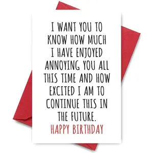 Savage Love Birthday Card - Brutally Honest 'Enjoyed Annoying You' Message in Playful Handwriting with Bold Red 'Happy Birthday', Perfect for Sarcastic Best Friends, Fun Party Cards, Greeting Card