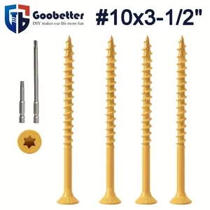 Deck Screws 3-1/2 Inch, 200 Pcs Wood Screws #10 x 3-1/2", Rust Resistant, Exterior Construction Fence Screws, Torx/Star Drive Head, 2 Pcs T25 Star Bits Included, Yellow