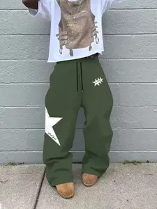 Men's Fashion Casual Straight Leg Pants, Star Print Drawstring Waist Sweatpants, Summer Fitted Street Style, Perfect for Daily Wear