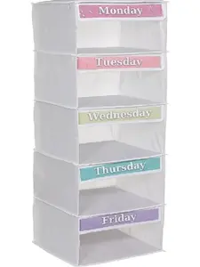 【NewYear2026】Weekly Clothes Organizer – 5 Shelf Hanging Closet Storage for School Outfits | Monday to Friday Daily Clothing Divider with Color Labels, 33" Durable Polyester