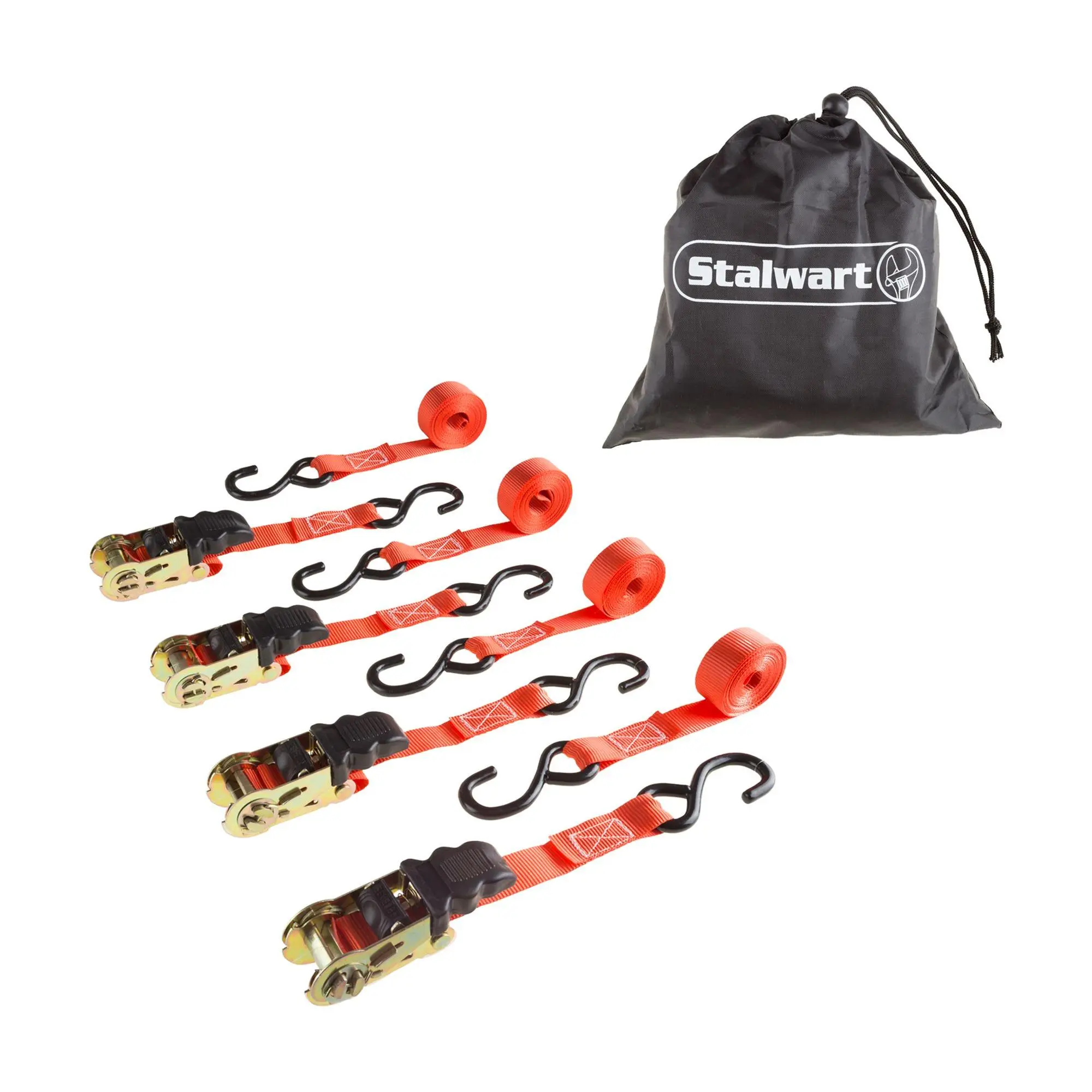 Stalwart 4-PK Ratchet Tie-Down Straps 1500lb Break Strength Stalwart 4-PK Ratchet Tie-Down Straps 1500lb Break Strength