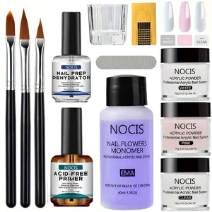 Complete Acrylic Nail Kit with EMA Monomer, 3  Acrylic Powder, Acid-Free Primer & Dehydrator, Professional Nail Extension Set for Beginners, Salon-Quality DIY Manicure at Home