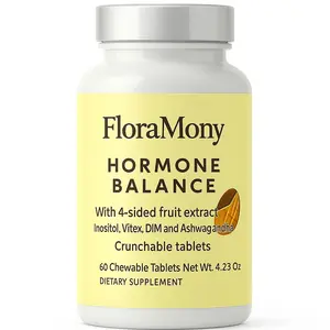 FloraMony Hormone Balance Supplement for Women with Inositol Vitex DIM Ashwagandha Crunchable Tablets for Hormonal Balance and Natural Organic Health Herbal Wellness Blend Edible Healthcare