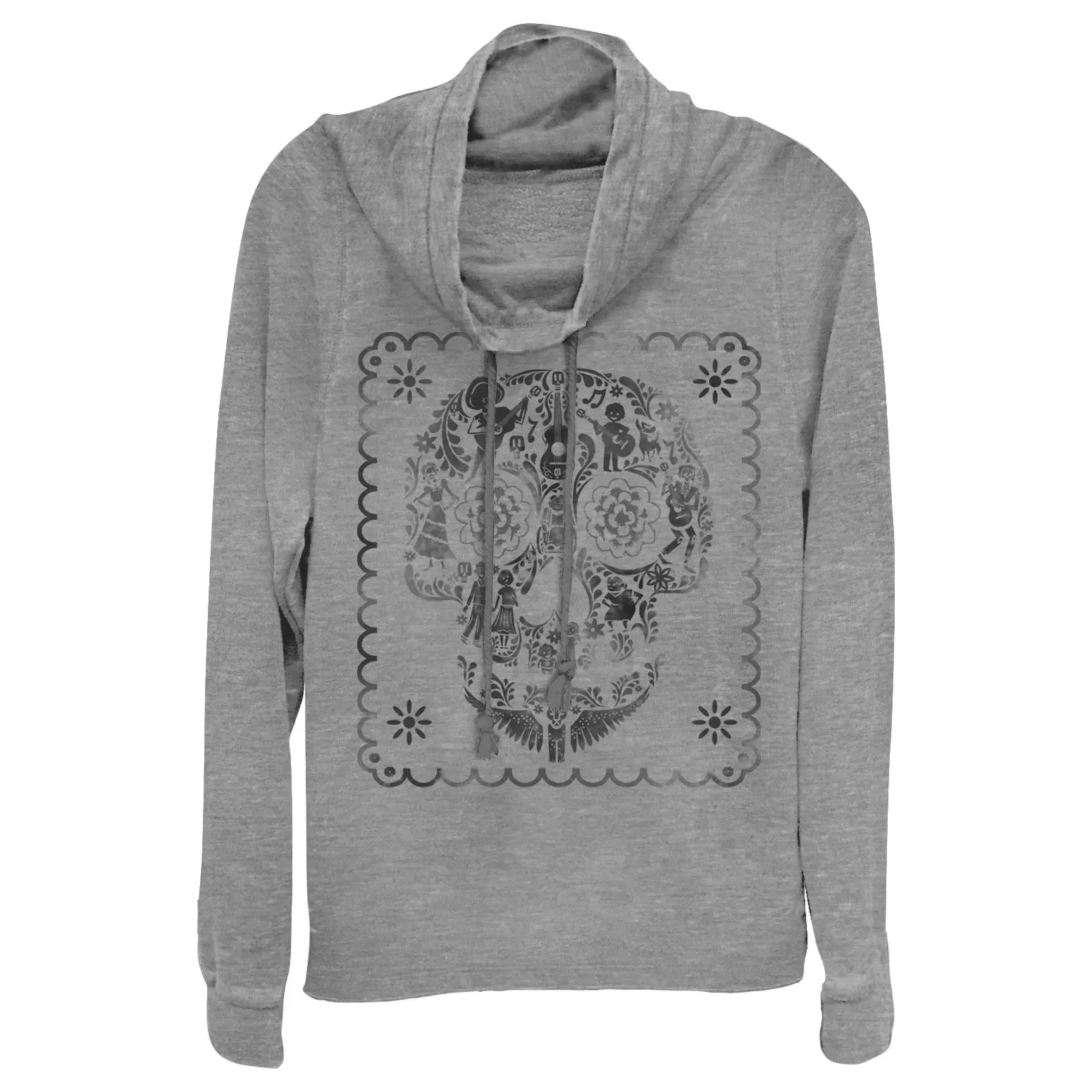 Women's Graphic Hoodie - Juniors' Lightweight Coco Sugar Skull Stamp Cowl Neck Sweatshirt, Stylish Top