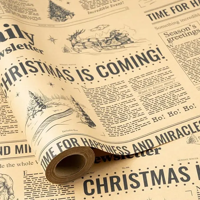 【Multi-Buy Savings】RUSPEPA Christmas Gift Wrap Roll - 17 Inches x 16.4 Feet Mini Roll Santa Holiday Themed Wrapping Paper with Christmas Tree, Bear Plaid, Vintage Newspaper Patterns Form for Kids, Holiday Parties, Gift Exchange