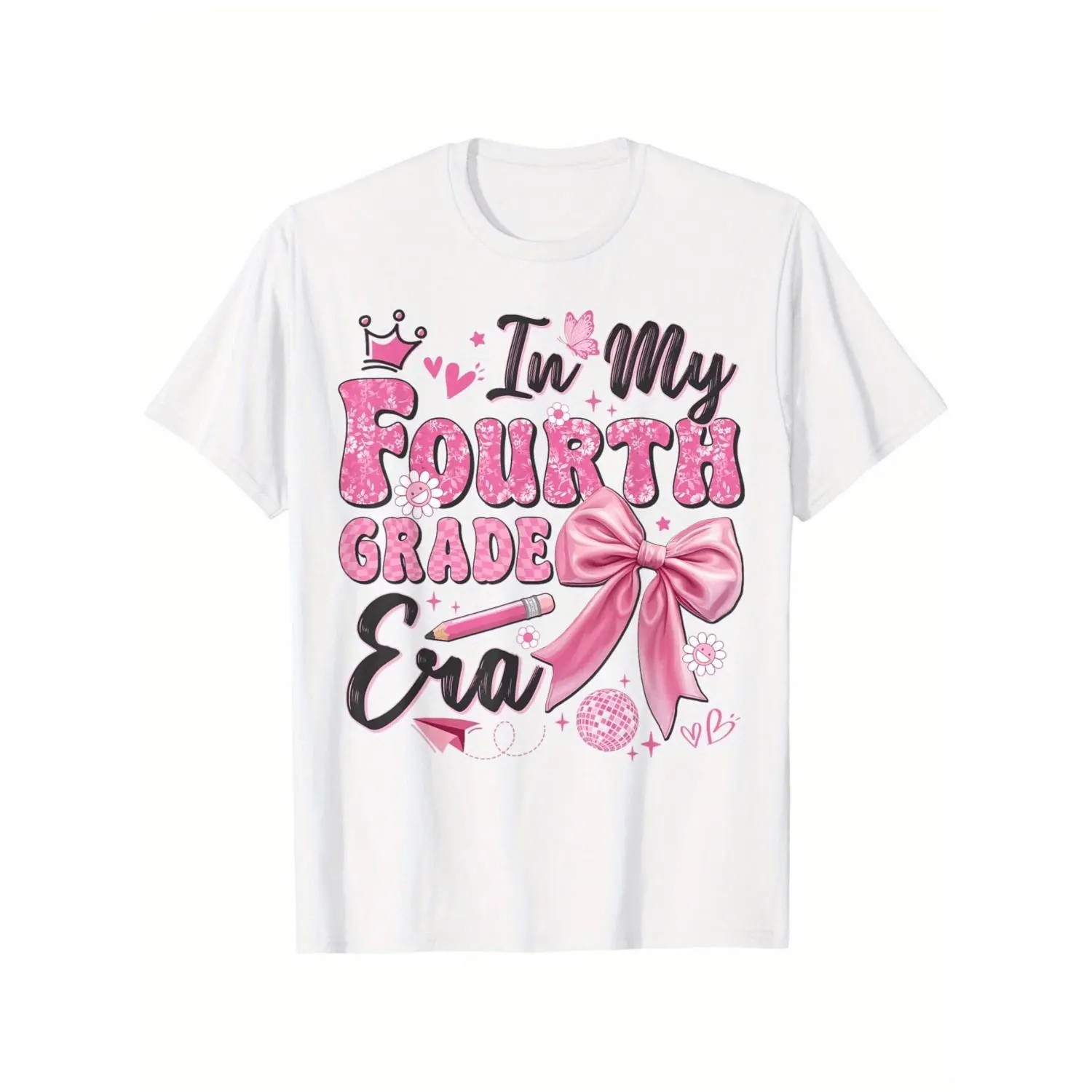 In My Fourth Grade Era Back to School Teacher Girl T-Shirt, for Boys breathable, casual and comfortable top street fashion casual summer T-shirt