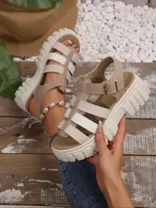 Women's Fashionable Plain Color Platform Sandals, Casual Comfortable Sandals for Summer, Lightweight Breathable Shoes for Daily Wear, Girl, Boho Sandals, Footwear for Beach