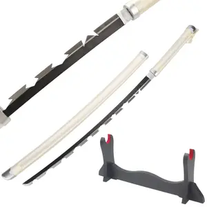 41 inches Not Sharp Real Demon Slayer Cosplay Sword Hashibira Inosuke Samurai Katana with Wooden Holder Stand Display for Anime Fans Halloween Role Playing Props Cosplay Collection Christmas Gift Birthday