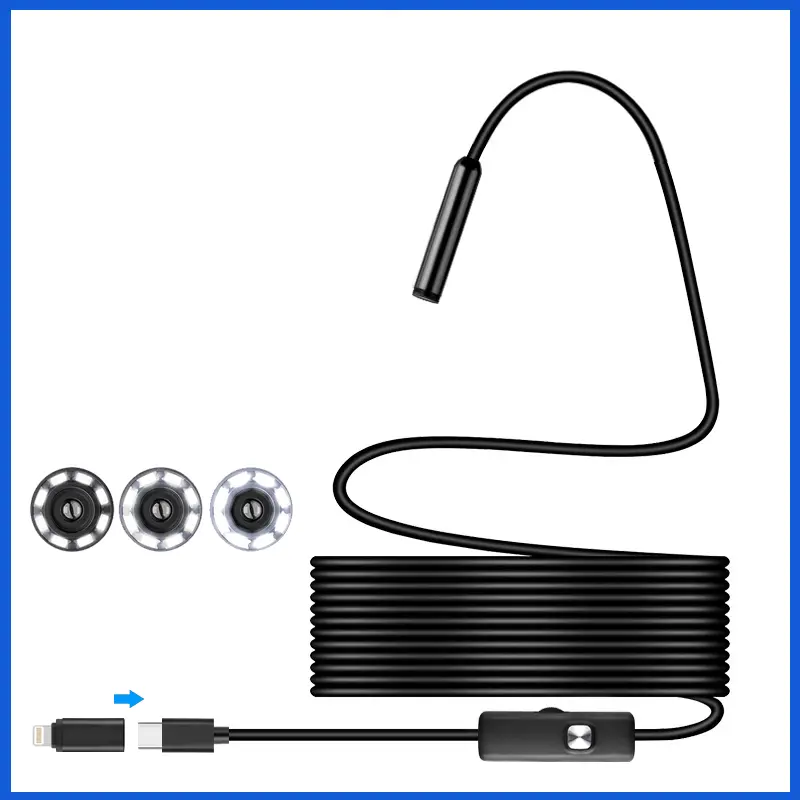Dual-Lens Endoscope Camera with Light, 1920P HD Borescope Tools with 8 Adjustable LED Lights, Endoscope with 16.4ft Semi-Rigid Snake Camera, 7.9mm IP67 Waterproof Inspection Camera for iOS and Android