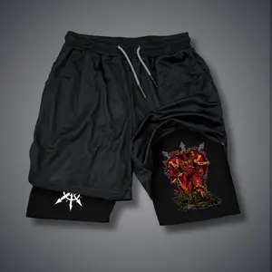 Warhammer 40,000 Game 80s 90s Double-Layer Sports Shorts Graphic Shorts Black Camo Streetwear Shorts Men Outfits Men Vacation Outfits Shorts