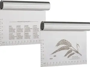 2PCS Dough Pastry Bench Cutter Scraper Set Stainless Steel Kitchen Tools with Laser-Engraved Measuring Scale & Protective Cover Dishwasher Safe 6 Inch