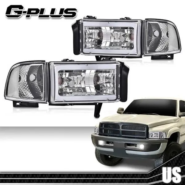 G-PLUS Headlights for 1994-2002 Dodge Ram 1500 2500 3500 Clear Corner Chrome LED DRL Headlights