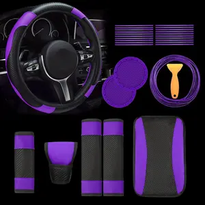 Car Accessories Set 30 Pcs, PU Leather Steering Wheel Cover Auto Interior Accessories Gift Car Vent Trim Strips Air Conditioner Insert Strips with Installation Tool