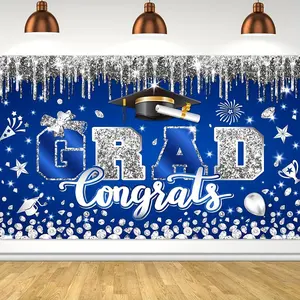 Graduation Party Decorations Congrats Grad Banner 2026 Blue and Silvery Graduation Banner Class of 2026 Congratulate Graduation Party Decorations for High School College Graduation Party Supplies Shimmer Wall Backdrop