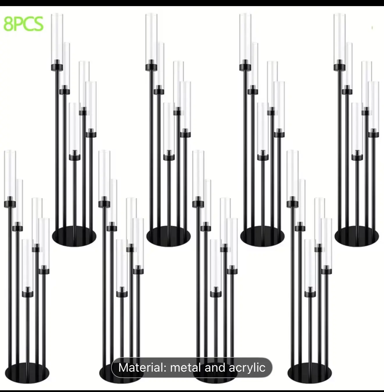 8 Set 5 Arm Black Candle Holder with Acrylic Lampshade, 41.3'' Tall Candlesticks Holder for Christmas Wedding Housewarming Gift,Metal Candle Holders Candlestick Centerpiece,Fit 0.87'' LED Candle