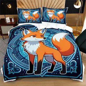 2/3 Pcs Cute Fox Print Duvet Cover Set, Bedding Sets, Adorable Cartoon Style Decor, Soft Microfiber Duvet Cover for Kids Bedroom, All-Season Use, Ideal Gift for Fox Lovers