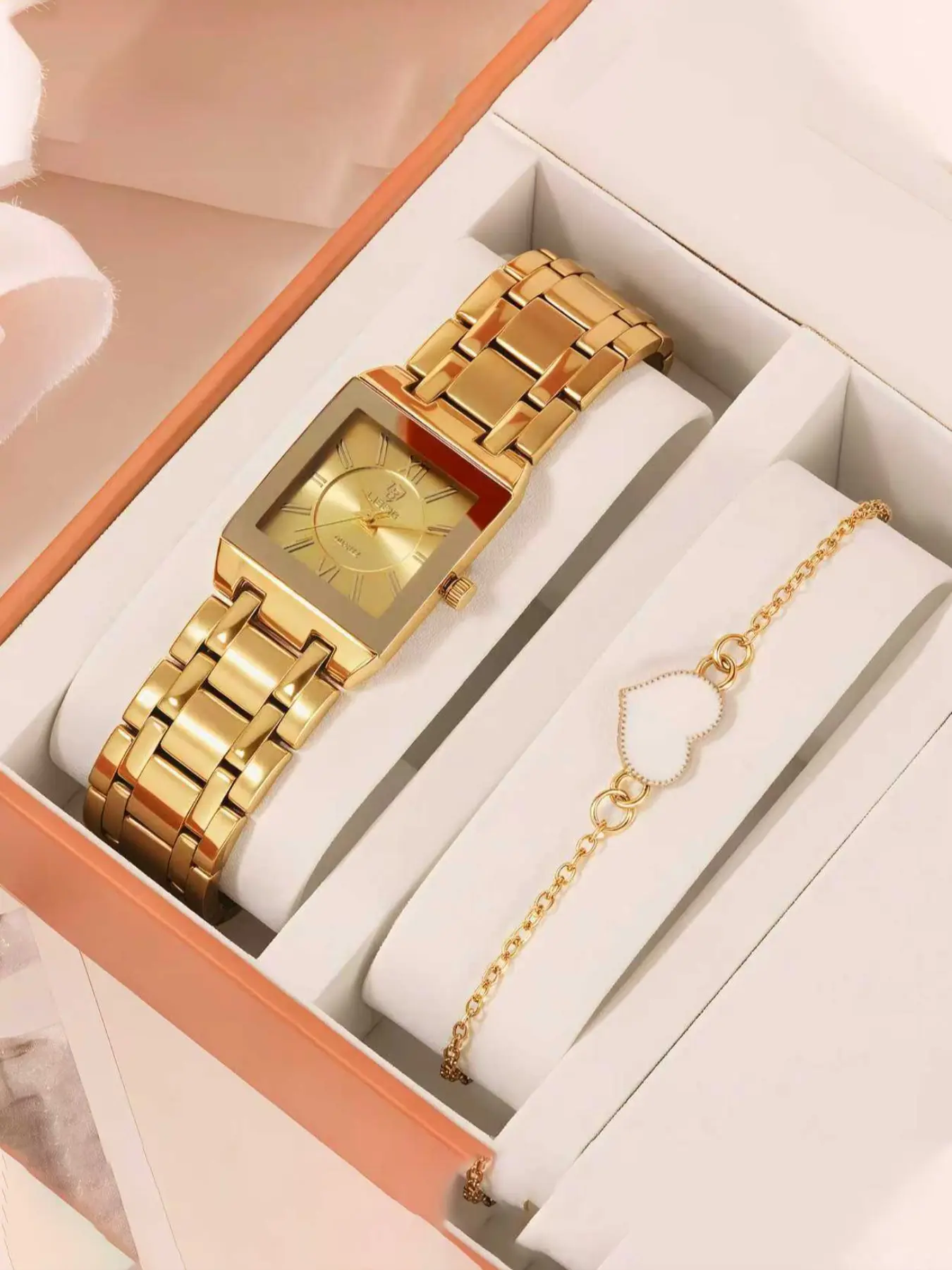 Liebig Rectangle Watch with Bracelet, Quartz Movement, Hardlex Glass Dial, Buckle Closure, Casual Style, Perfect Gift, Casual Trendy Wristwatch, Fashion Wristwatches, Analog Wristwatch