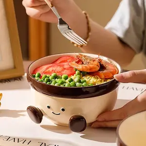 Cute Ceramic Noodle Bowl with Fat Feet Design, High-Quality Salad Bowl for Home Use, Stylish Dormitory Bowls for Students, Ceramic Dish, Ceramic Food Bowl