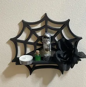 Spiderweb Shelf | Gothic Wall Shelf for Crystals, Tarot & Witchy Decor | 3D Printed Black Halloween Display