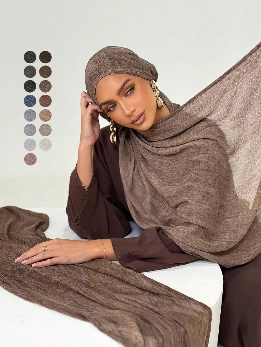 1 piece women’s solid-color modal fabric pleated tassel scarf—casual everyday headscarf, sun-protection warm shawl/scarf suitable for dresses Hijabs Pashmina
