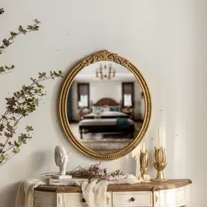 ZIYOO Vintage Gold Oval Wall-Mounted Decorative Mirror with Intricate Gilded Border for Elegant Home Decor
