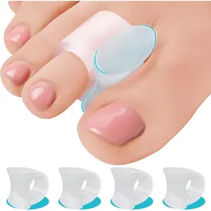 Big Toe Spacers for Men & Women – 4 Gel Separators for Overlapping & Curled Toes, Bunions, Alignment - Diabetic Foot Care, Silicone Spreader, Corrector & Straightener, Clear