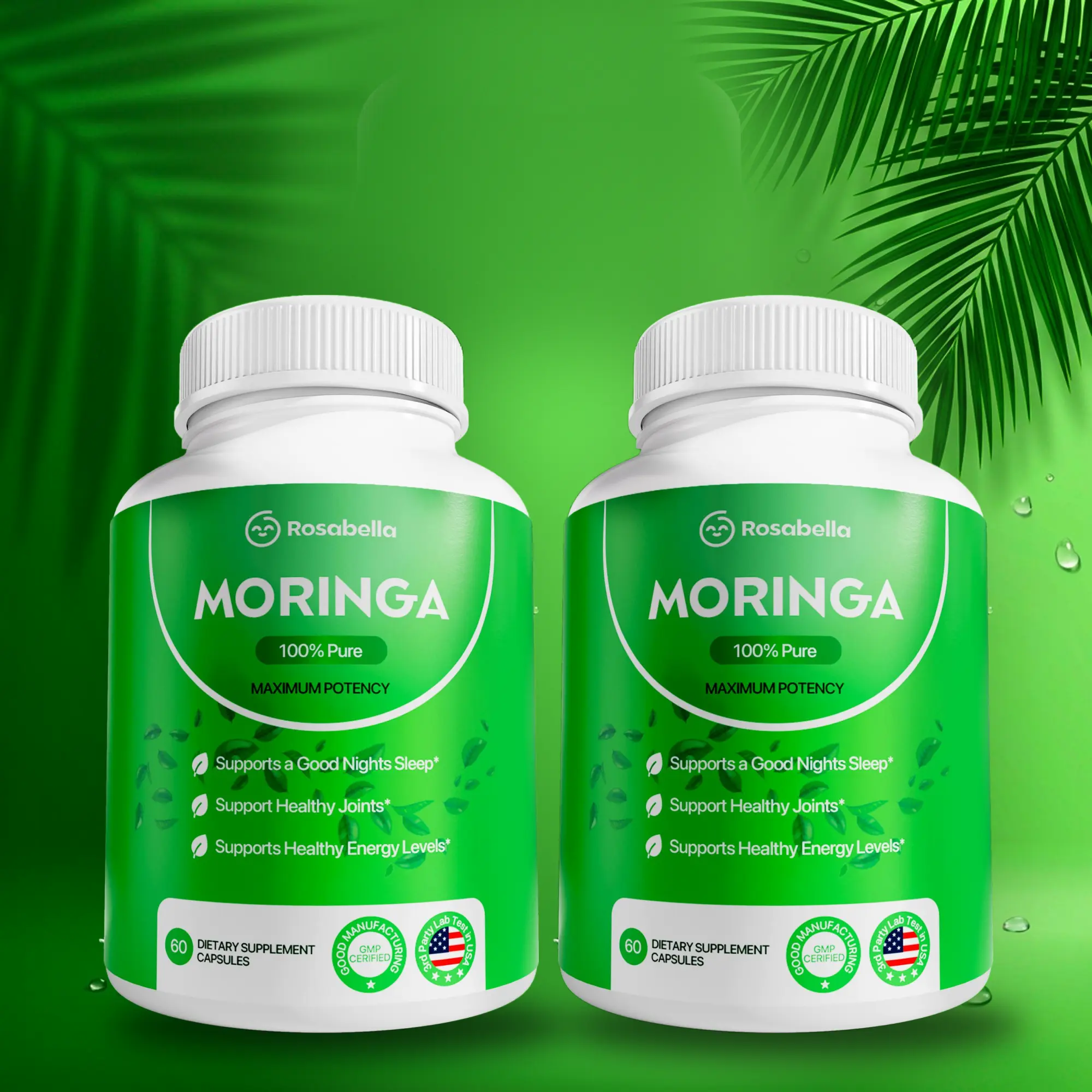 2 x Rosabella Moringa Capsules (800mg) for Immune Support, Gut Health & Vitamins