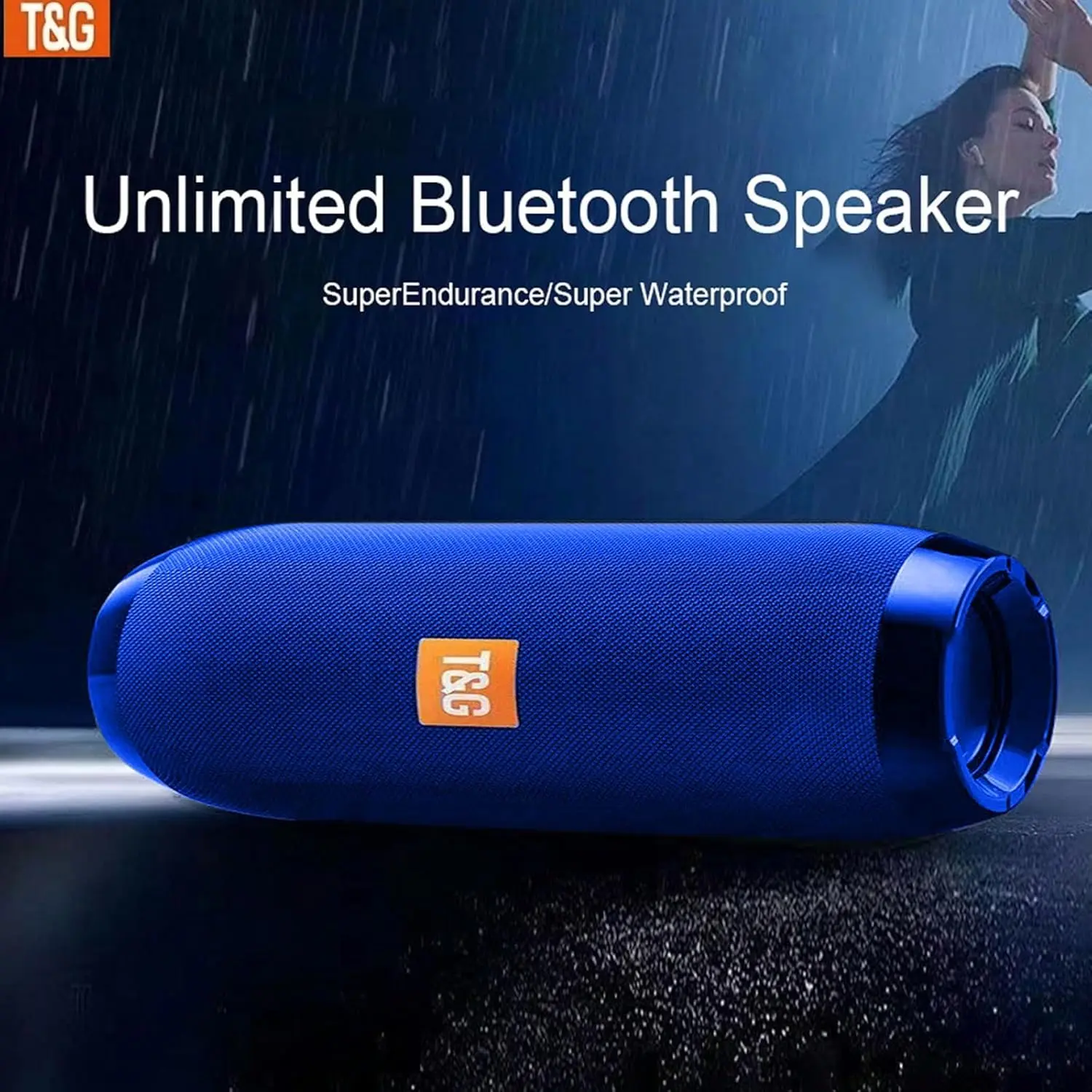 T&G TG117 Lightweight Blue Compact Portable Wireless Bluetooth Bass Speaker - IPX4 Waterproof Outdoor Speaker, Hi-Fi Audio, TWS Stereo Pairing, 1200mAh Battery, Lanyard-Equipped, AUX Input, USB Type-C, ABS Plastic, Smartphone Streaming Sound Box Outside S