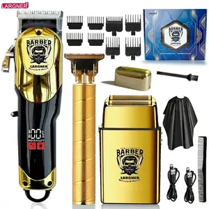 Professional Men's Electric Hair Clipper Set, High Power Trimmer, USB Fast Charging, Battery Display, Portable Storage Box