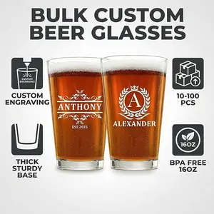 Custom beer shot glass, 16 oz; personalized bulk packaging cold drink highball glass for restaurants, home, bars, etc.; durable glassware with thick walls that can be stacked; transparent material.