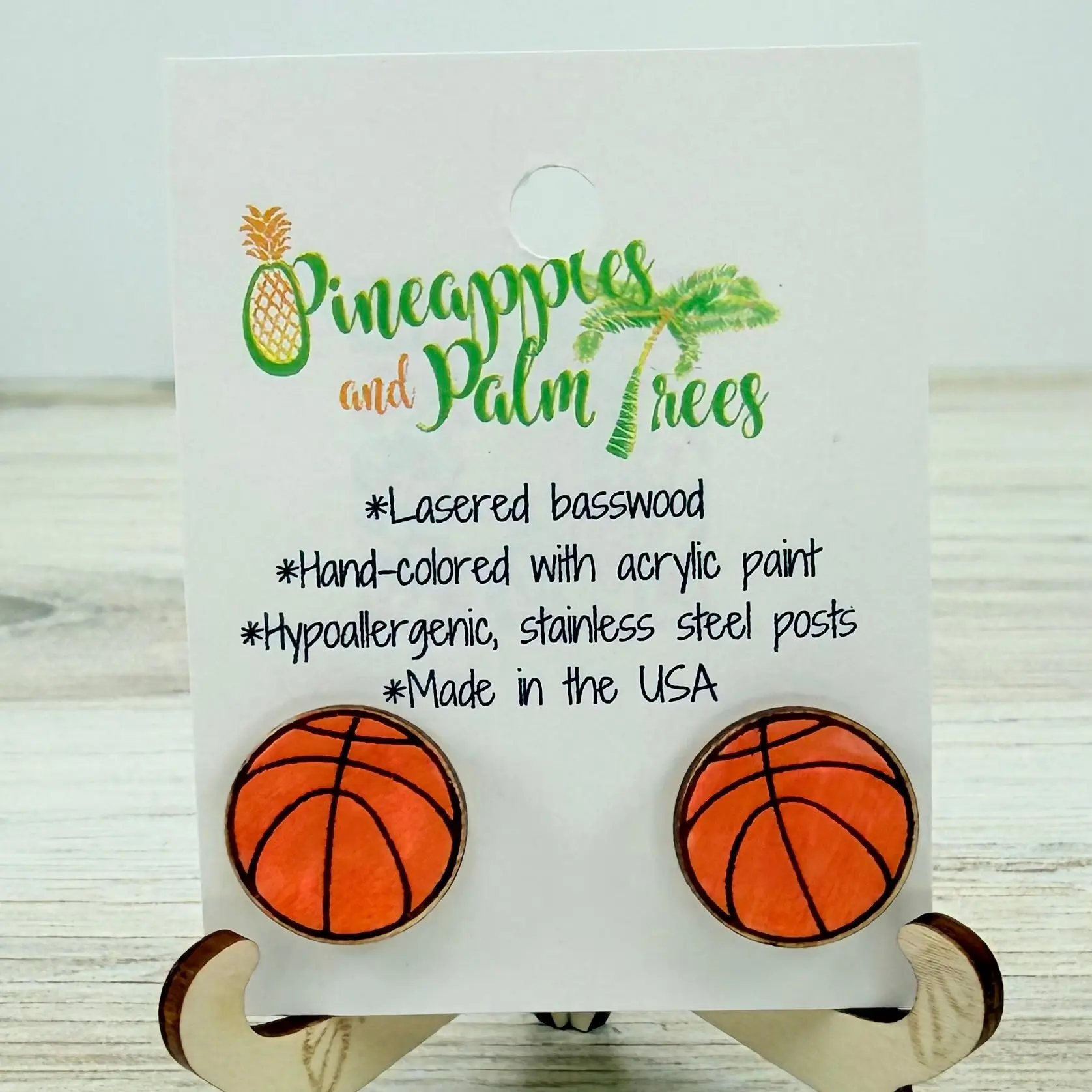 Lasered Earrings: Basketball Studs
