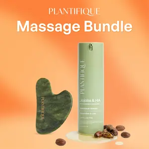 [PLANTIFIQUE Official Shop] Jade Gua Sha & Jojoba Face Massage Serum Set – Facial Massage Tool with Hydrating Niacinamide & Collagen Serum