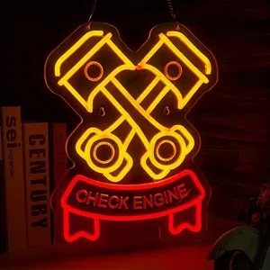 Engine Check Neon - USB powered, dimmable wall decoration for garages, car repair shops and Men's cave art