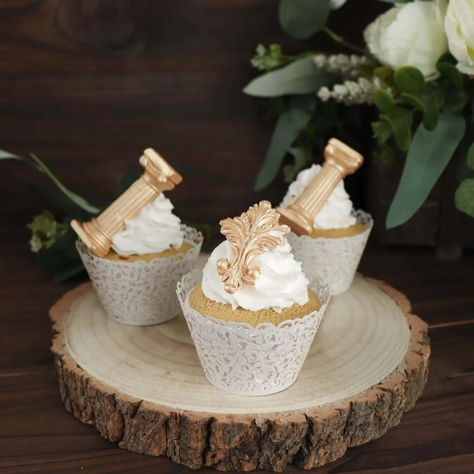 25-Pack White Lace Laser Cut Paper Cupcake Wrappers, Bakeware Baking Utensils for Event Muffin Baking Cups