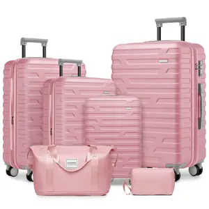[Fahuac] Luggage Sets 6 Piece with Duffel Bags – Hardside Expandable Suitcases with Spinner Wheels & TSA Lock – 18"/20" Carry On, 24"/28" Checked – Includes Weekender Bag & Toiletry Bag-Pink