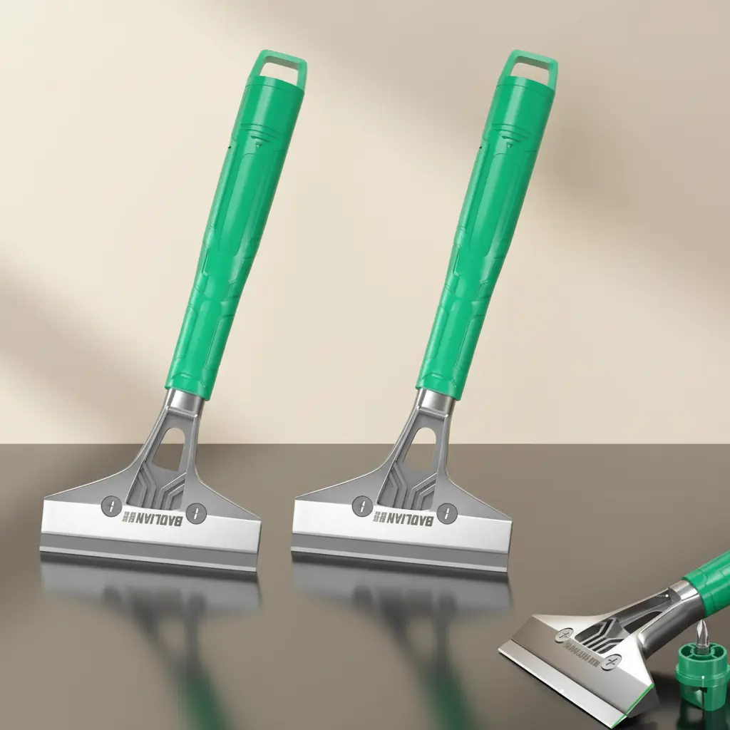 2Pcs Heavy-Duty Aluminum Alloy Tough Scrapers with 100mm SK5 Carbon Steel Quick Change Blades, Ergonomic PVC Padded Handle 4-in Razor Scraper for Grout Cleanup, Floor Cleaning