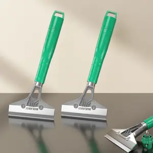 2Pcs Heavy Duty Aluminum Alloy Scraper Tool with SK5 Carbon Steel Blades, Professional 4-Inch Razor Scraper for Floor, Wall, and Glass Cleaning, Ergonomic PVC Padded Handle Paint and Adhesive Remover