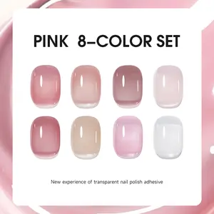 TRICOLOR FISH Builder UV Gel Nail Polish 12ml/0.4oz Creamy White x Jelly Nude, 8 Transparent Colors, Transparent Pink and White Gel Nail Polish Set, Suitable for Salon Gel Manicure and Home Manicure DIY