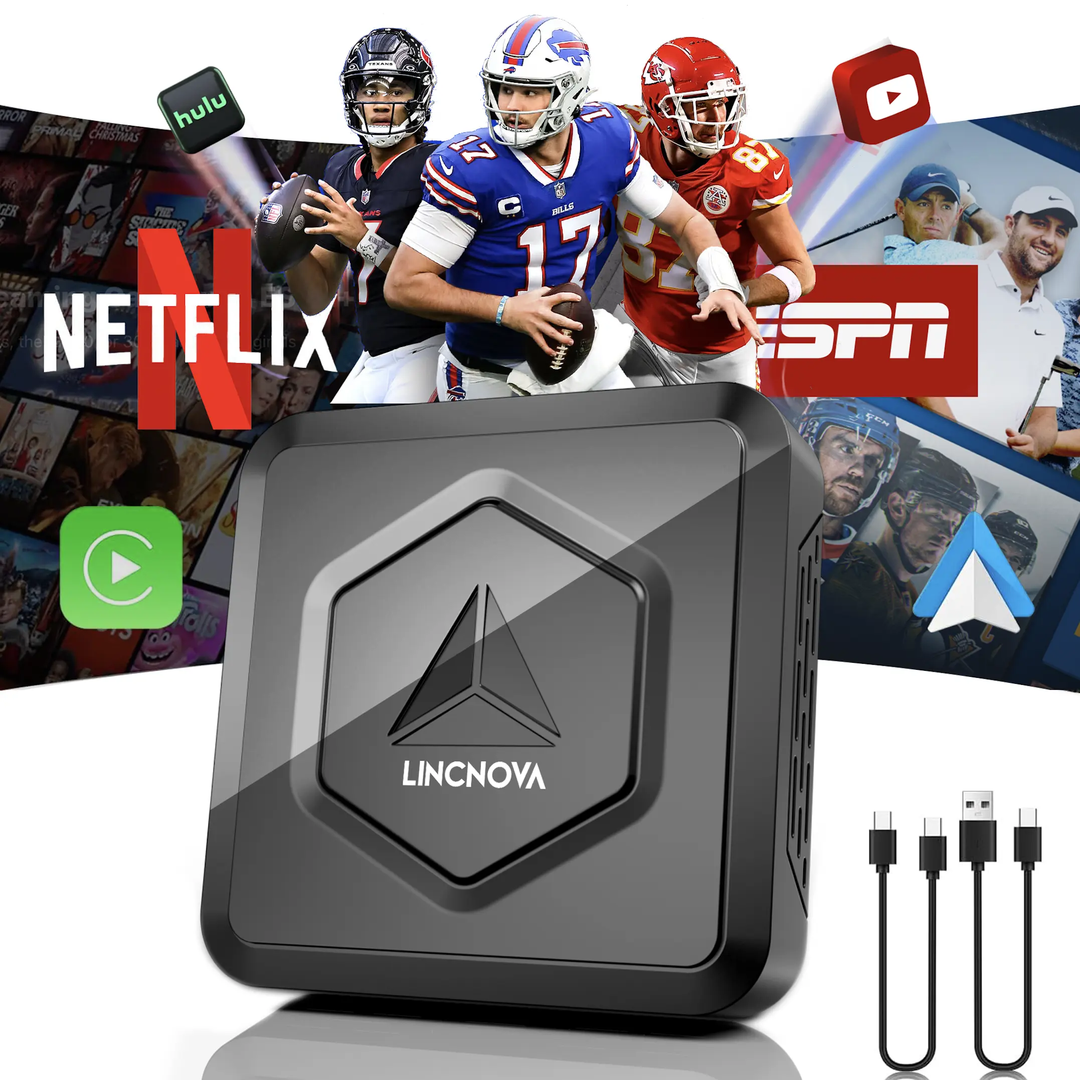 Ai Box-Stream Box Wi-Fi and Bluetooth Connectivity, Supports ESPN, Youtube, Netflix and Hulu for OEM Wired Carplay with a free 4 in 1 charging cable, limited time!