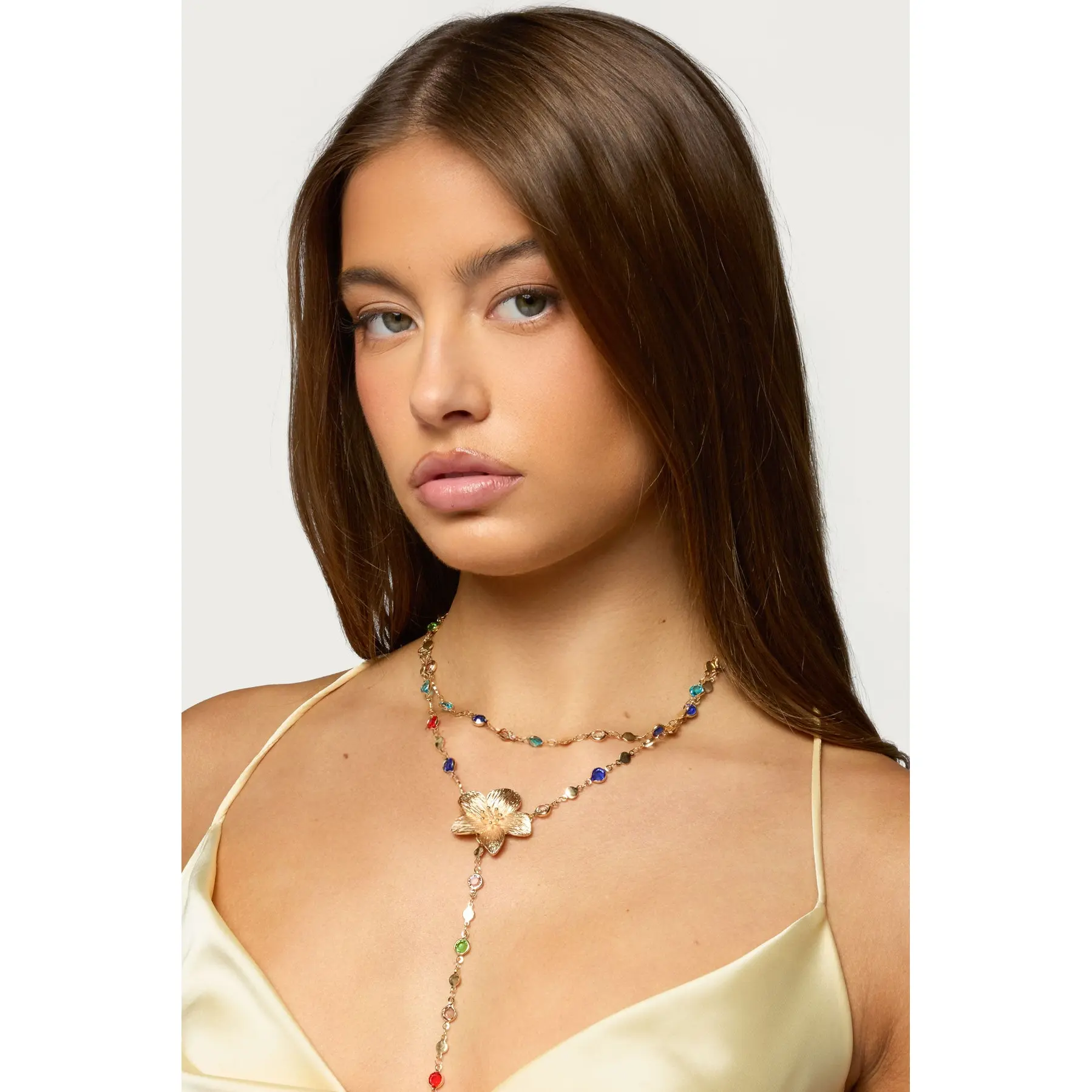 Flower Cascading Gemstone Necklace Set