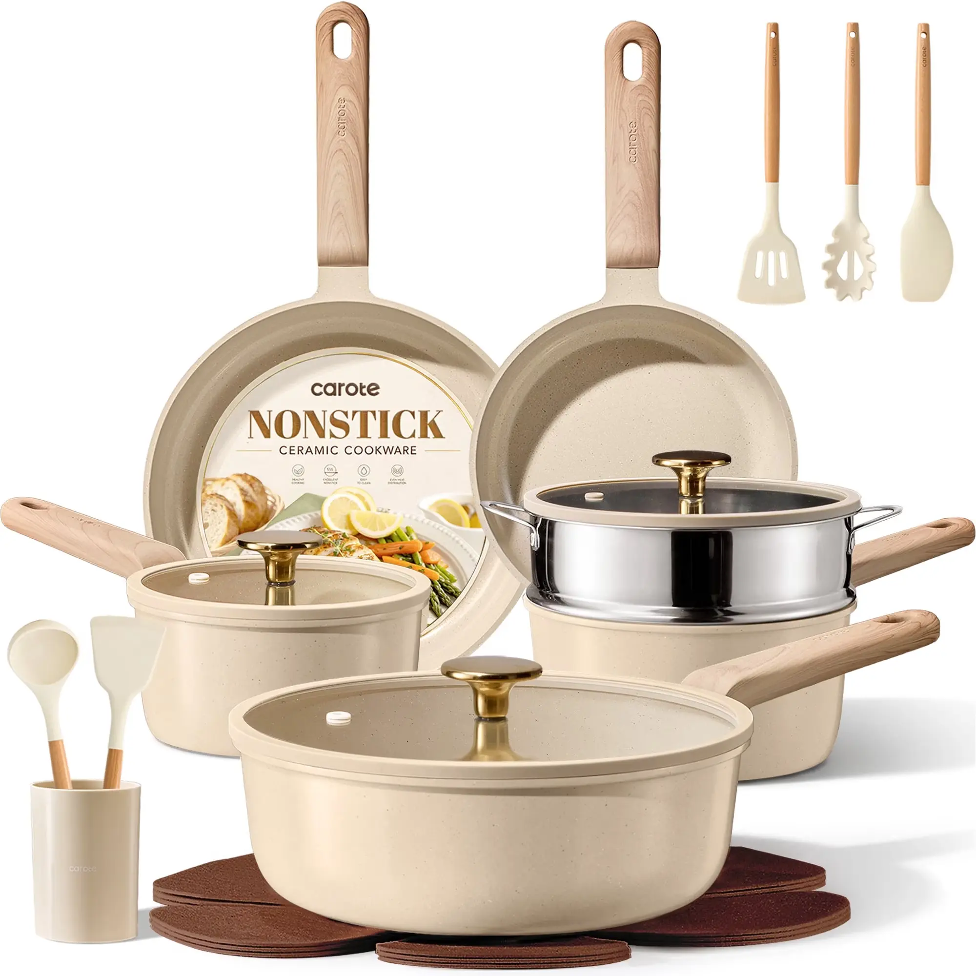 19-Piece Nonstick Ceramic Aluminium Cookware Set with Lids, Induction Compatible Kitchenware Set
