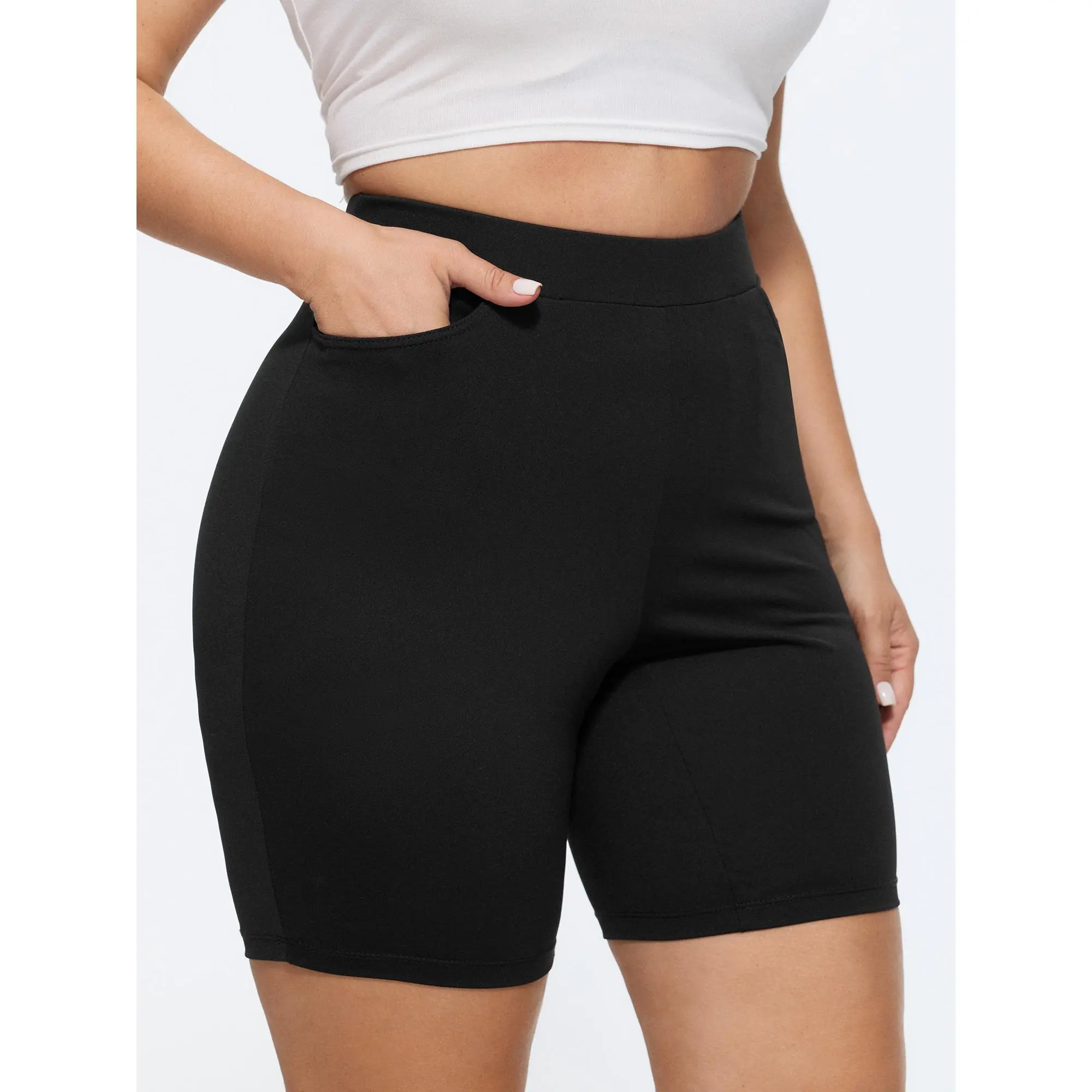 BloomChic Women's Plus Size Lady Basic Bottom Leggings - Solid Mid-Rise Pull-On Style with Side Pockets, Stretchy Nylon Spandex for Legs Comfort