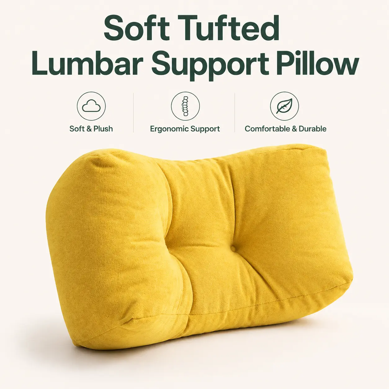 Tufted Lumbar Support Cushion - Ergonomic, Supportive Sitting Back Relief Pillow for Pain Relief - Home Office Accessory