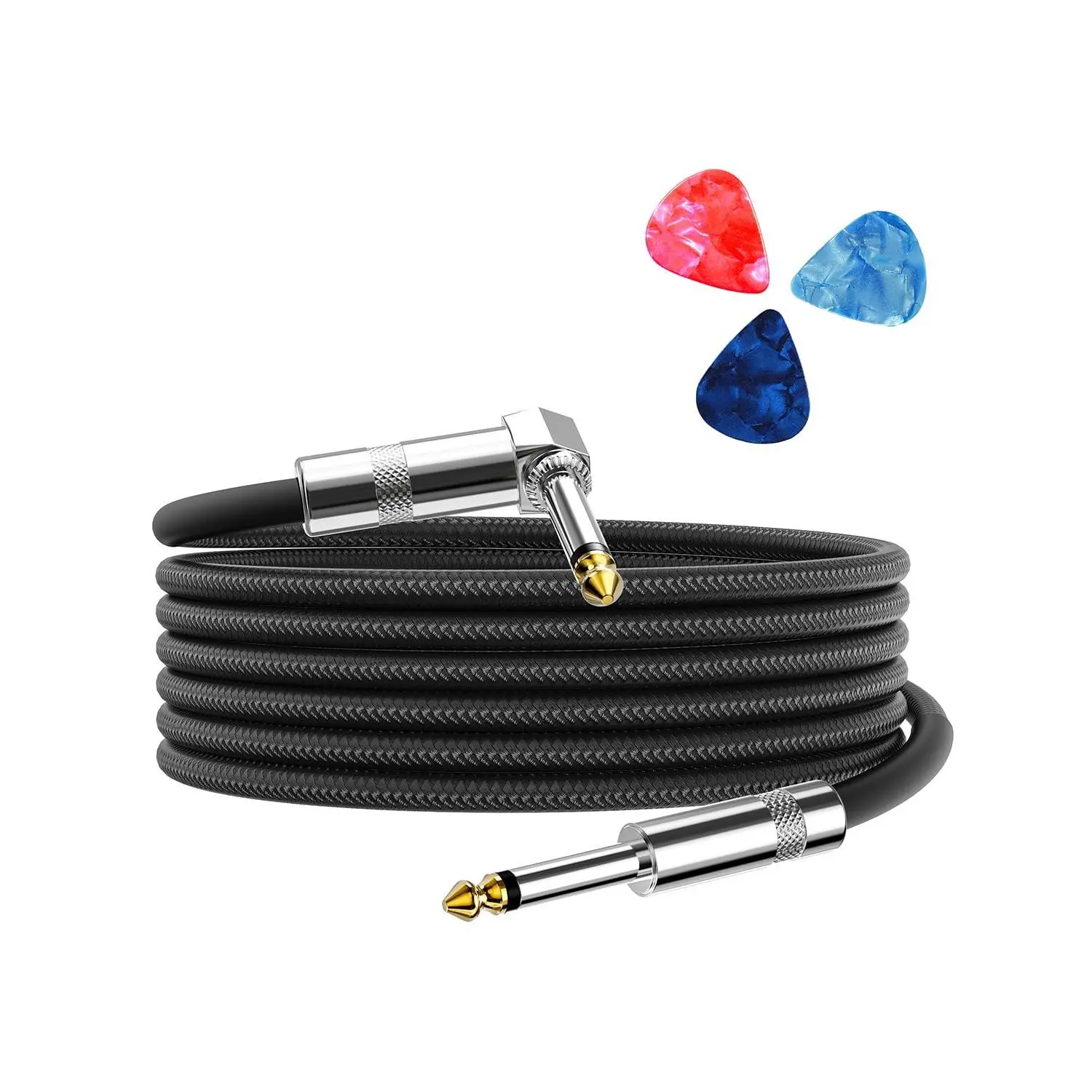 Guitar Cable, Guitar Cord 6.6ft, AMP Cord for Bass & Electric Guitars/Keyboard/Mandolin, Pro Audio Instrument Cable (Right Angle to Straight, Black)